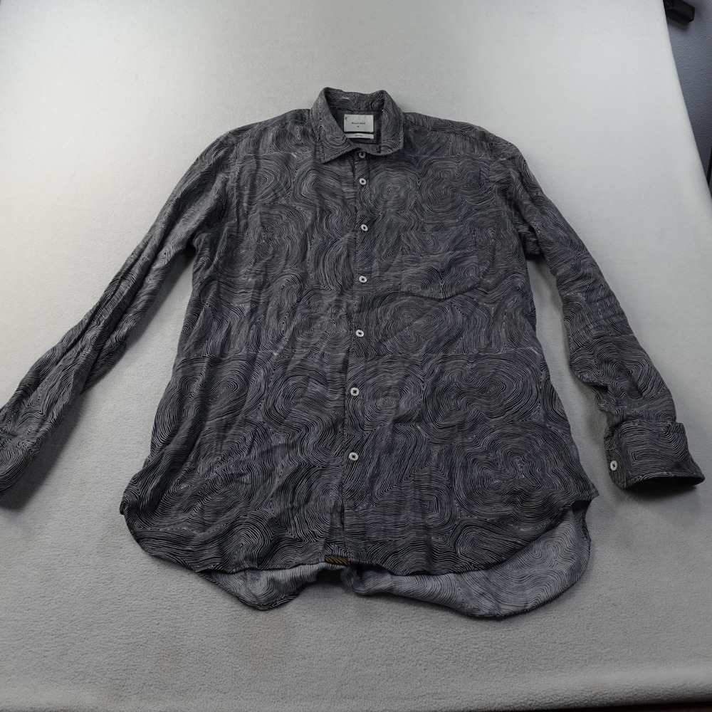Billy Reid Mens Medium Standard Fit Button Up Shirt Black White Abstract Print
